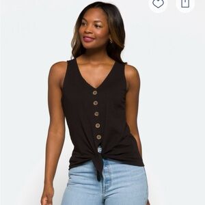 Black Button-Down Tie-Front Tank Top